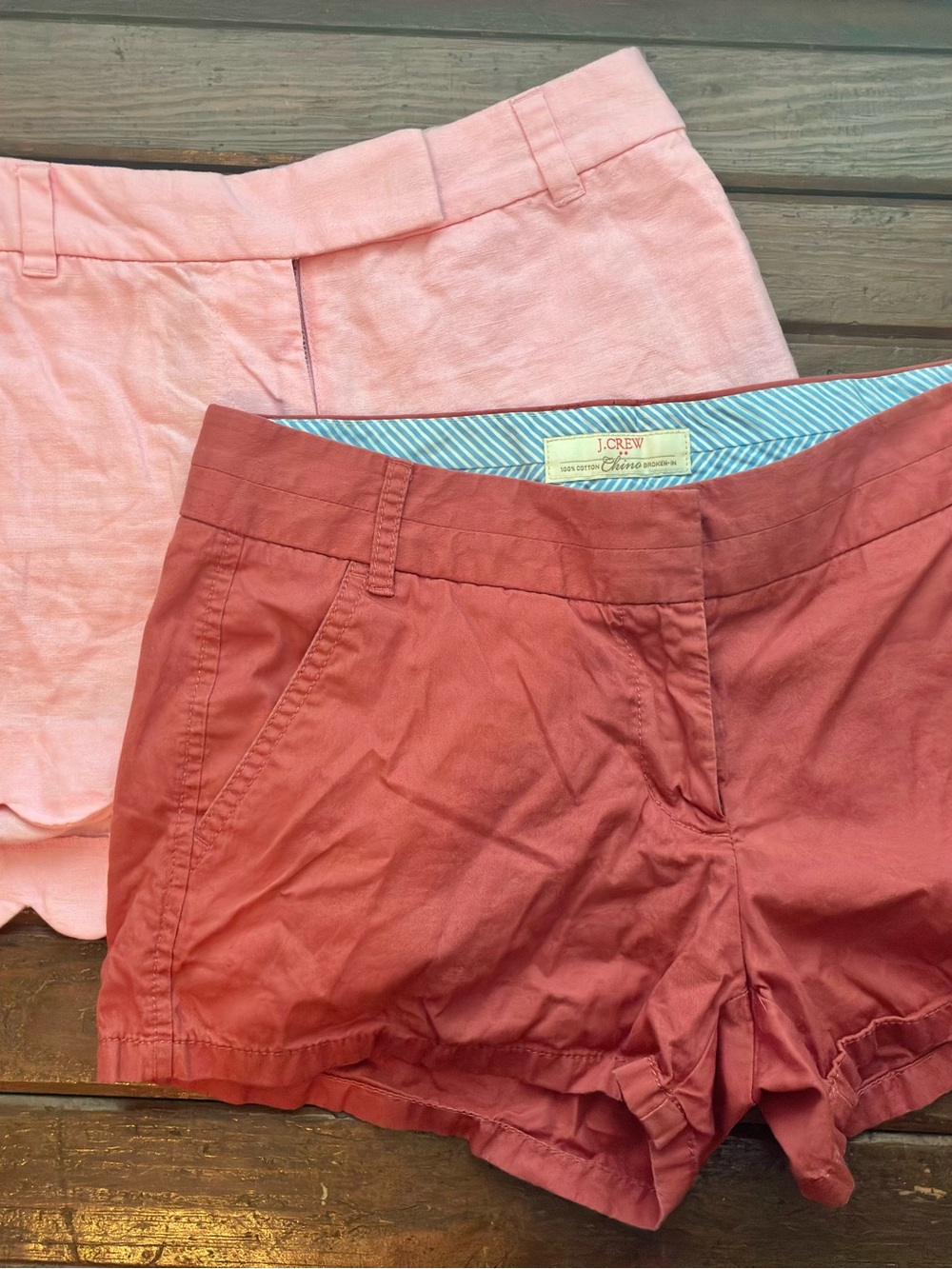 Lot of 2 J. Crew Women's Pink and Coral/Brick Redish Chino Shorts Set